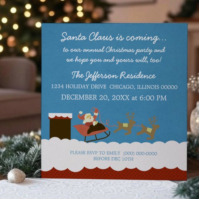 Père Noël et Reindeer Invitation de la fête de Noë (Santa and Reindeer Christmas Party Invite)