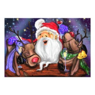 Père Noël et Reindeers Drôle Poster de Noël