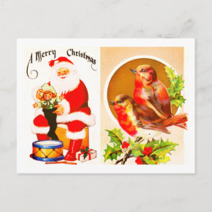 Père Noël et robins Joyeuse carte postale de Noël