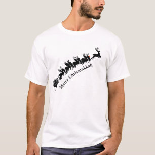 Père Noël Et Sleigh Silhouette Chrismukkah T-Shirt