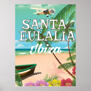 Père Noël Eulalia Ibiza affiche de voyage vintage