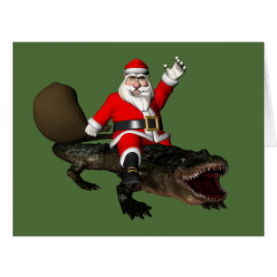Père Noël Festif Montant Un Alligator