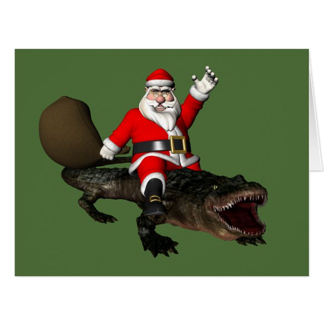 Père Noël Festif Montant Un Alligator (Devant horizontal)
