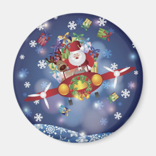 Père Noël Flying Vintage Plane Magnet