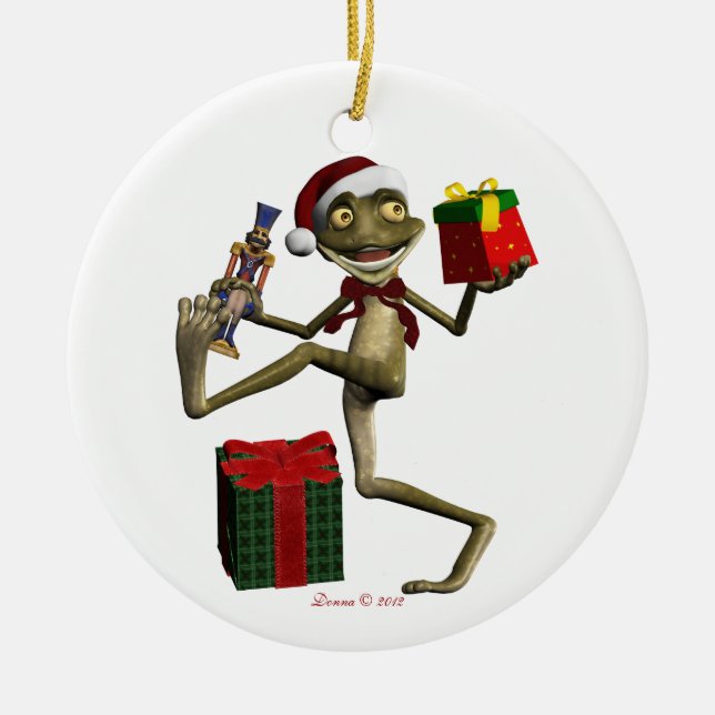 Père Noël Frog Hoppy Holidays Ornement de Noël (Devant)