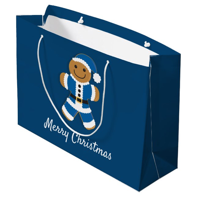 Père Noël Gingpain homme bleu | Grand sac cadeau (Dos Angle)