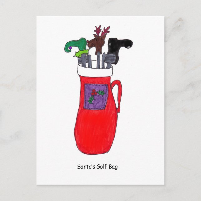 Père Noël Golf Sac Carte postale de Noël humoristi (Devant)