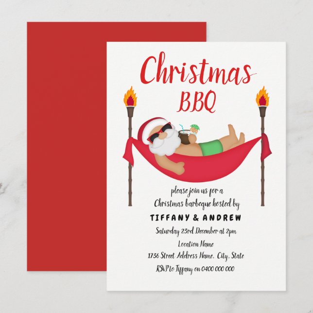 Père Noël Hammock Été Noël Barbeque Invitation bar (Devant / Derrière)