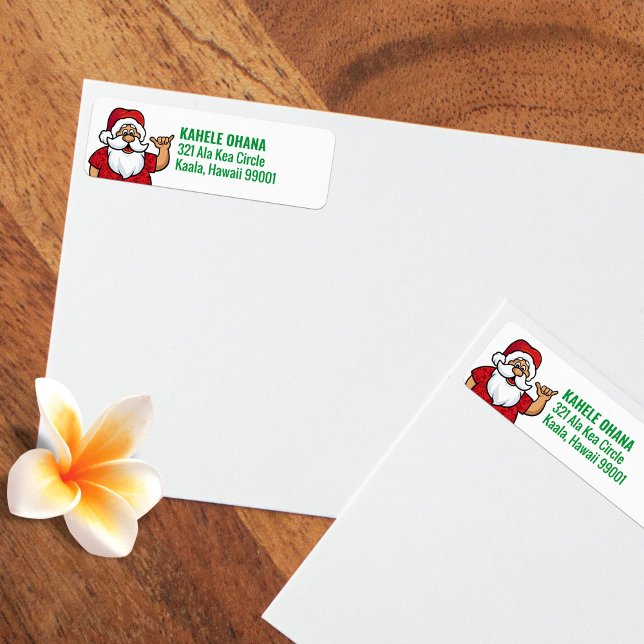 Père Noël hawaïenne en Étiquette de adresse rouge (Créateur téléchargé)