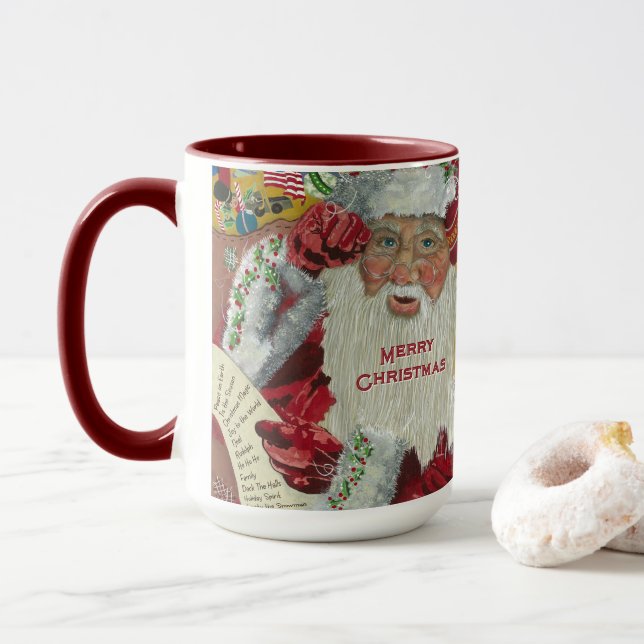 Père Noël Holiday 15 oz Classic Mug Checking It Tw (Avec donut)