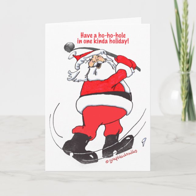 Père Noël jouant au golf la carte de Noël (Devant)
