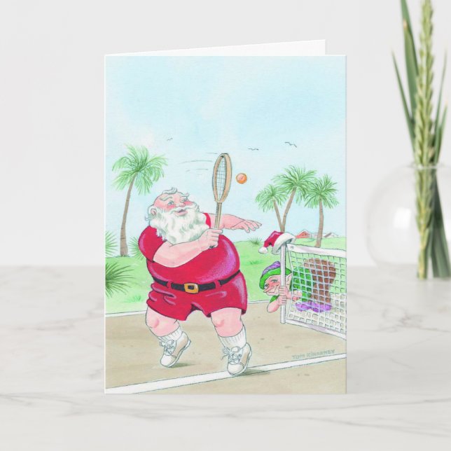 Père Noël jouant au tennis carte personnalisable d (Devant)