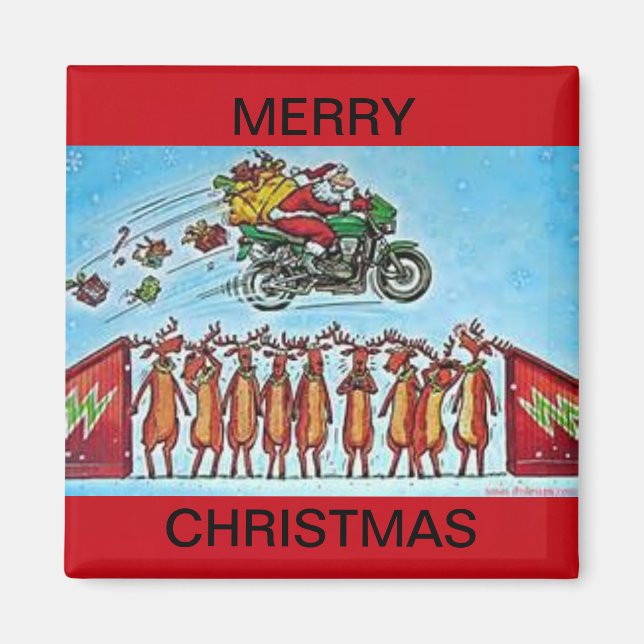 Père Noël Jumping Reindeer sur un aimant de réfrig (Devant)