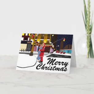 père Noël Kiss sur Broadway Christmas Carte