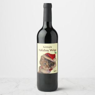 Père Noël Kitty Étiquette de vin de Noël