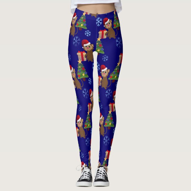 père Noël noël singe émoji leggings (Devant)