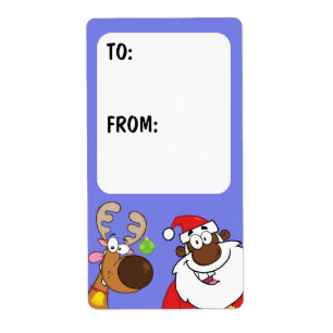 Père Noël noir et étiquette de cadeau de renne