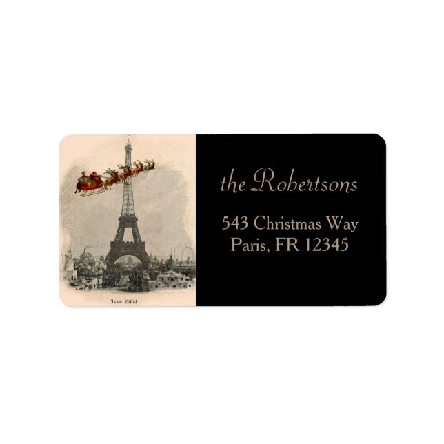 Père Noël Over Paris Étiquette de Noël (Devant)