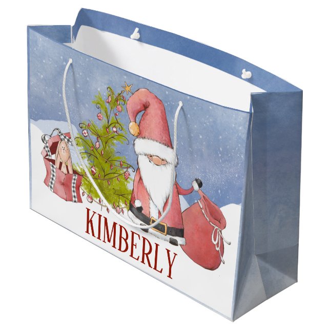 Père Noël Personnalisé Noël Grand Sac Cadeau (Dos Angle)