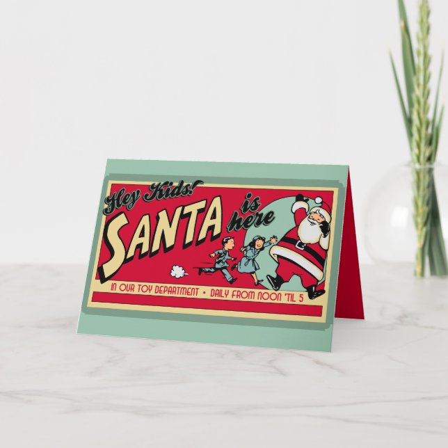 Père Noël personnalisée est ici Cartes de Noël rét (Devant)