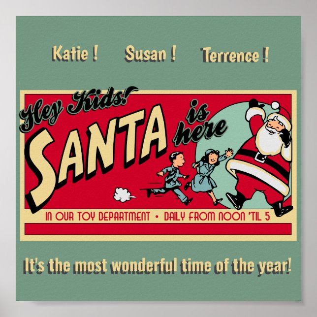 Père Noël personnalisée est ici Poster de Noël (Devant)