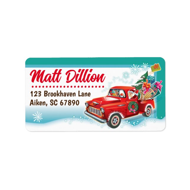 Père Noël Pickup Truck Étiquettes de adresse de la (Devant)