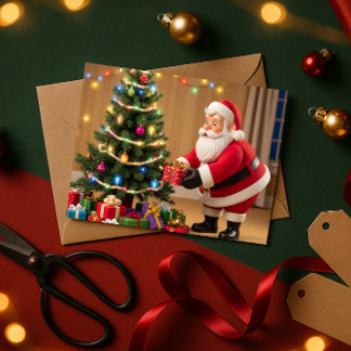 Père Noël Placer des cadeaux sous l'arbre Carte de