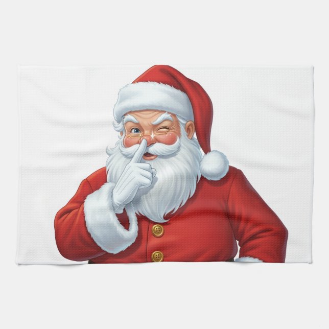 Père Noël regarder cuisine serviette de Noël (Horizontal)