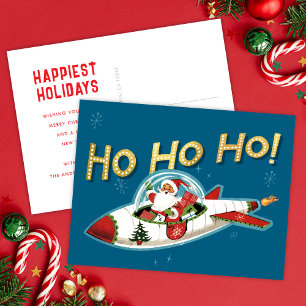 Père Noël Rétro dans une Fusée Ho Ho Ho Carte de N