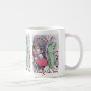 Père Noël réveillé par la tasse de charité