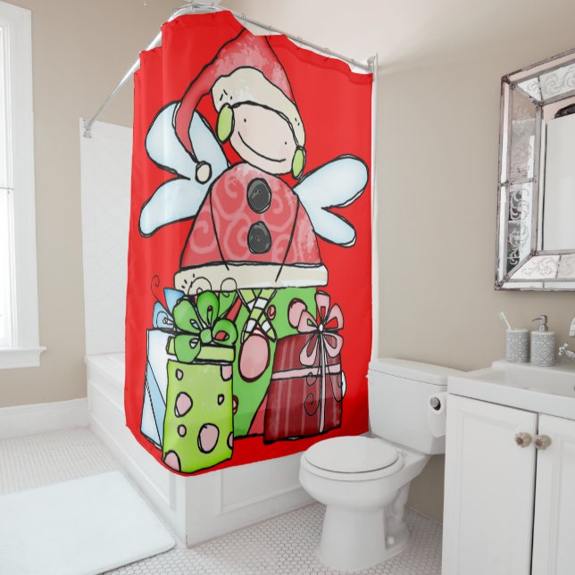 Père Noël rideau de douche de Noël Rouge (En situation)