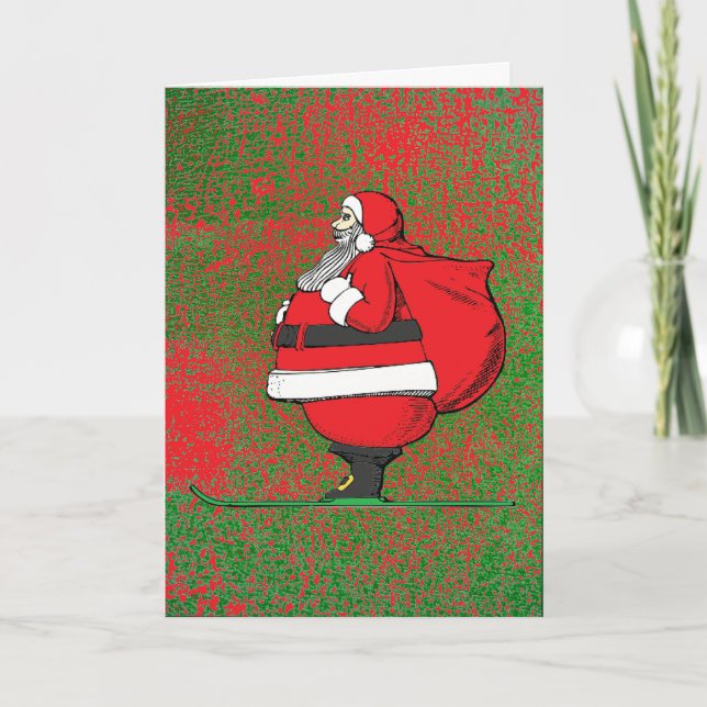 Père Noël ronde sur ski - Carte de Noël (Devant)