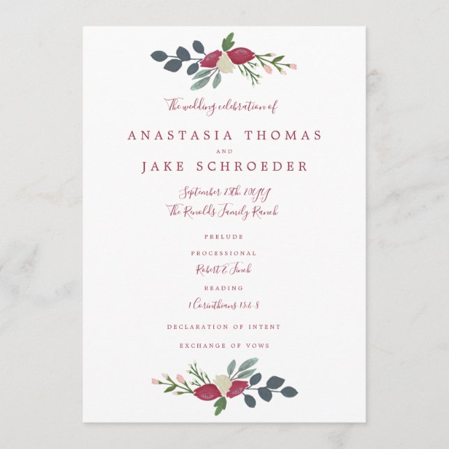 Père Noël Rosa Wedding Programme (Devant)