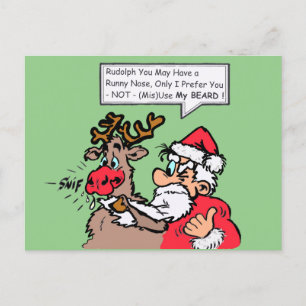 Père Noël & Rudolph Funny Cartoon Cust. Carte post