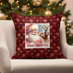 Père Noël Rudolph Joyeux Noël Coussin Déco Noël