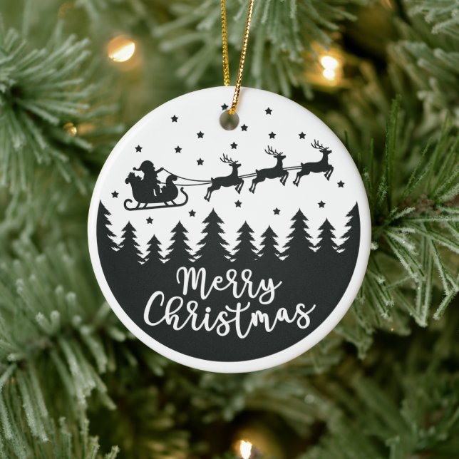 Père Noël Silhouette Joyeux ornement en céramique  (Arbre)