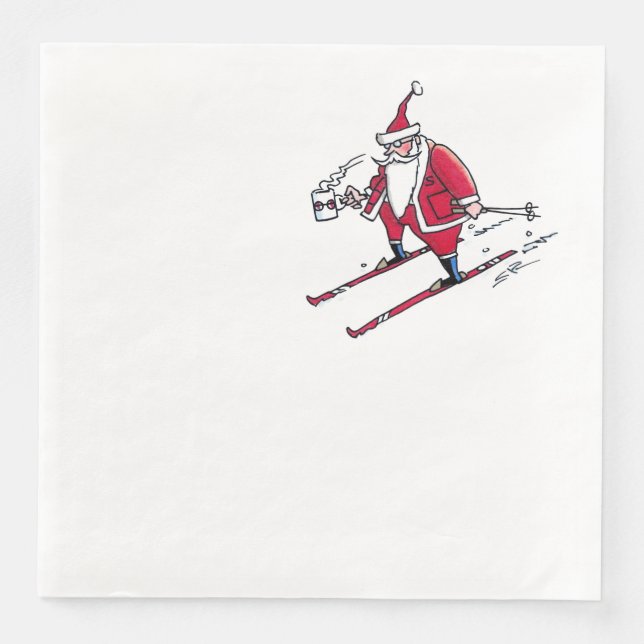 Père Noël Skiing dîners serviettes en papier (Devant)