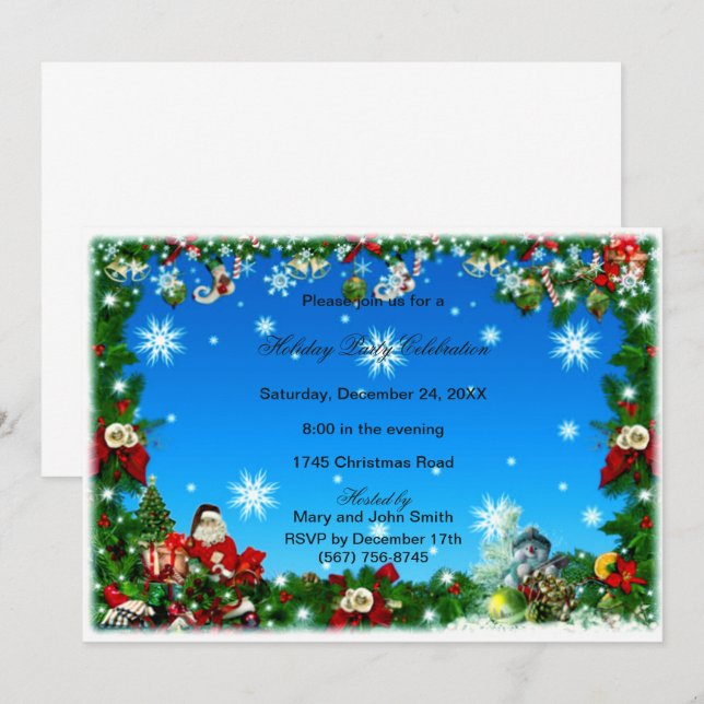 Père Noël Snowman Snowflakes Invitation de la fête (Devant / Derrière)