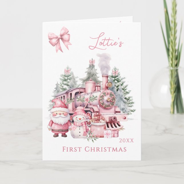Père Noël Snowman Train de Noël Plié Carte de voeu (Devant)