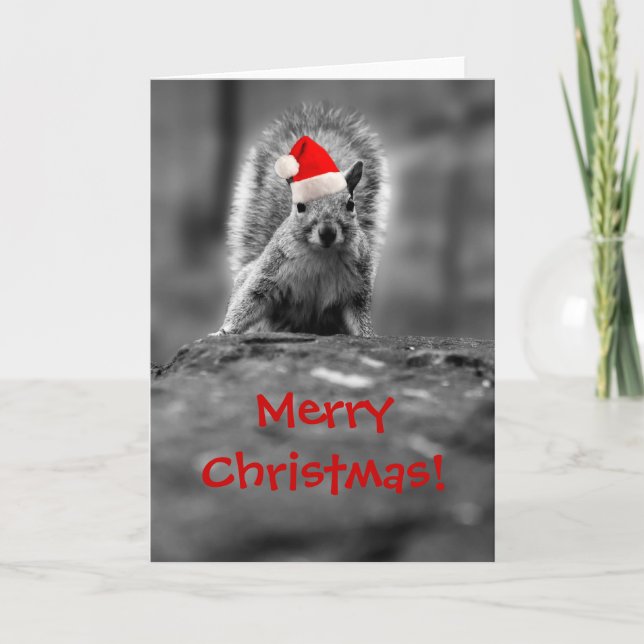 Père Noël Squirrel Joyeuse Carte de Noël (Devant)