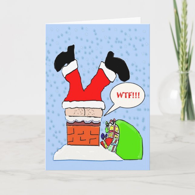 PÈRE NOËL STUCK À CHIMNEY WTF FUNNY CARTE (Devant)