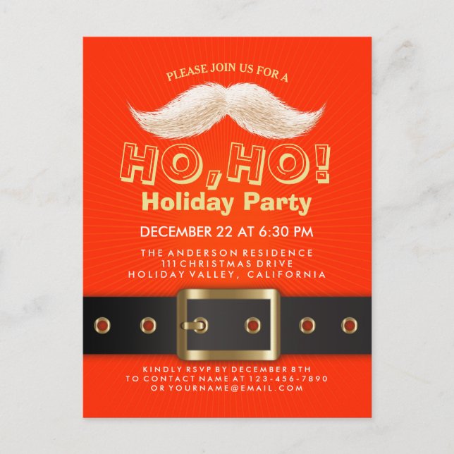 Père Noël Suit Noël Ho, Ho, Invitation de fête de  (Devant)