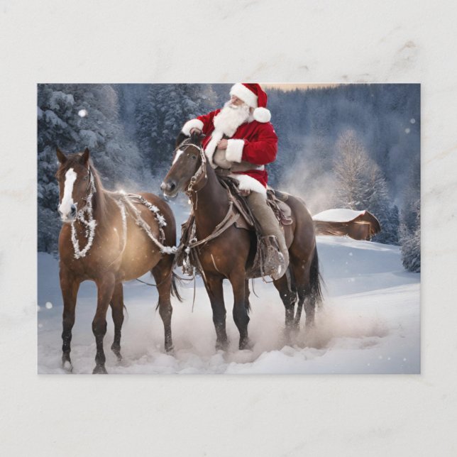 Père Noël sur Horse Western Christmas Carte postal (Devant)