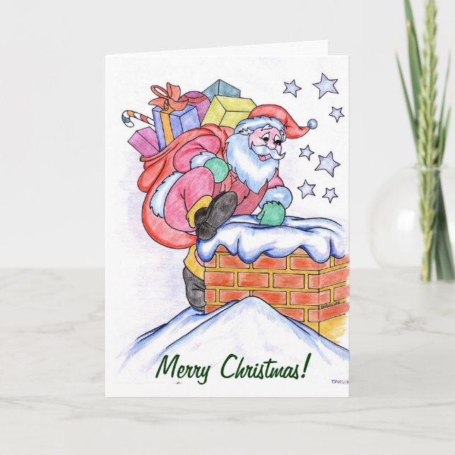 Père Noël sur la carte de Noël de cheminée (Devant)