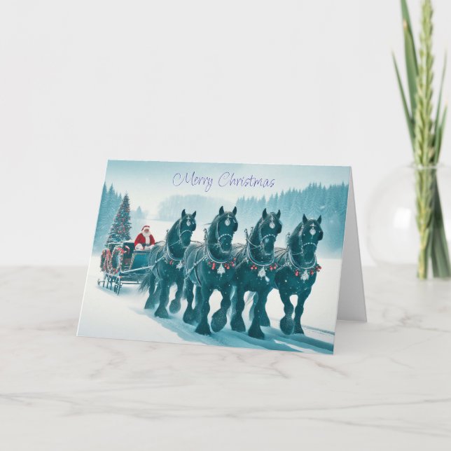 Père Noël sur le chemin Carte de Noël (Devant)