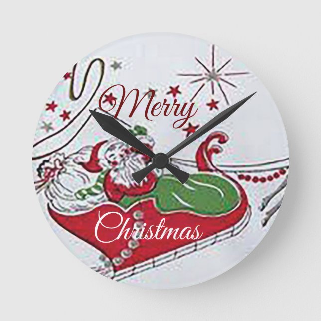 "Père Noël sur sa seligh" Horloge ronde en acryliq (Recto)