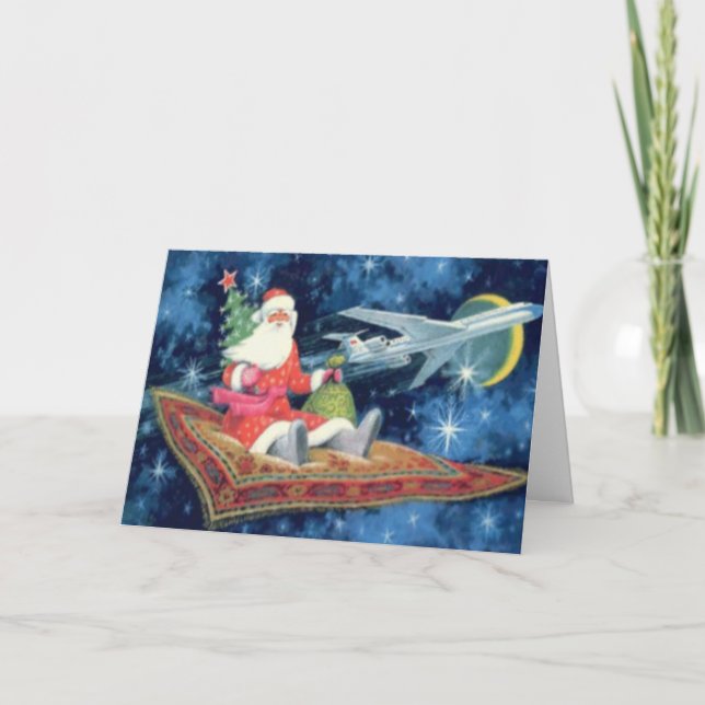 Père Noël Sur Un Tapis Volant Carte De Voeux Perso (Devant)