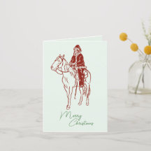 Père Noël sur une carte de Noël à cheval