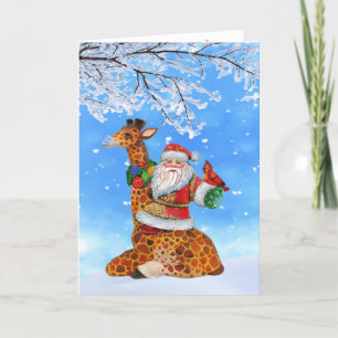Père Noël sur une carte de Noël en Girafe