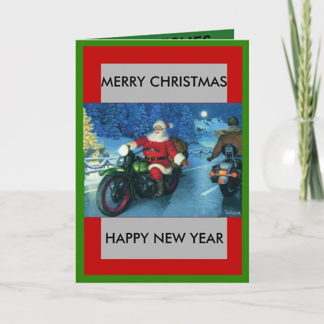 Père Noël sur une carte de Noël moto (Devant)